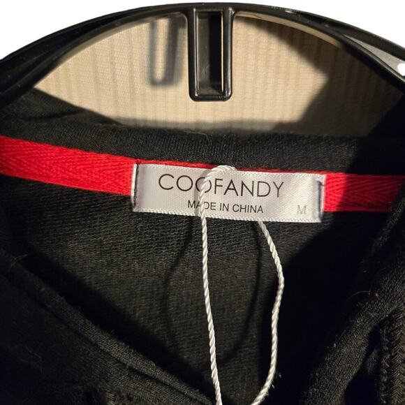 COOFANDY Black Asymmetrical Poncho Hoodie Red Trim Sz M 0349 - Picture 8 of 10